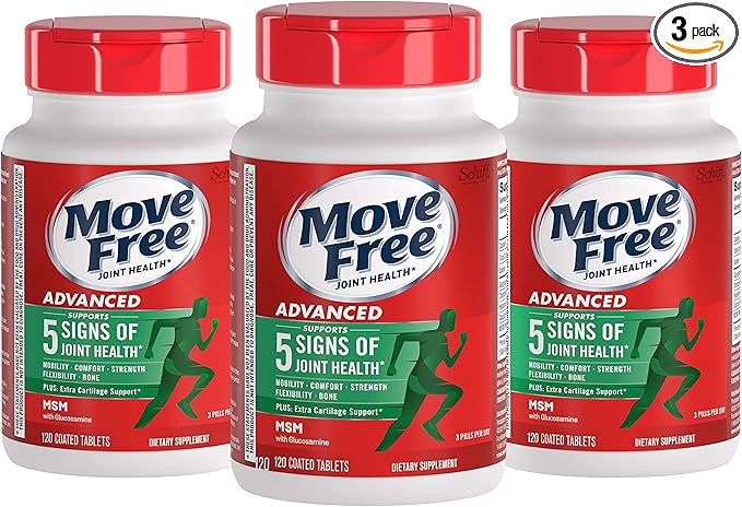 Move Free Advanced Glucosamine Chondroitin MSM Joint Support Supplement Supports Mobility Comfort Strength Flexibility &amp Bone - 120 Count (Pack of 3)