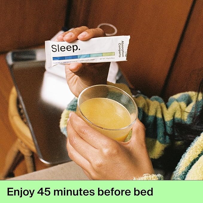 Sleep Aid Powder - Calming Drink for Deep Sleep with Liposomal Saffron Magnesium &amp PharmaGABA Melatonin-Free Natural Supplement to Reduce Stress and Improve Sleep Quality Chamomile Lemonade 14 St