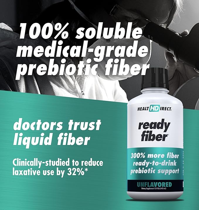 HEALTH DIRECT - Ready Fiber - Prebiotic Liquid Fiber Supplement for Women Men and Kids - 15 Fl Oz - 15-30 Servings Unflavored - Easier Than Gummies Powders and Pills