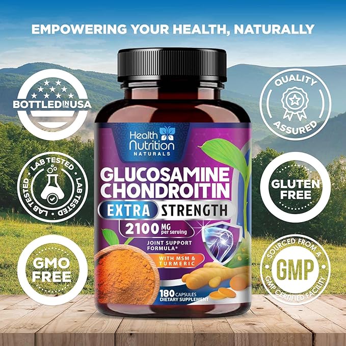 Glucosamine Chondroitin MSM Complex - 3X Strength Joint Support Supplement with Glucosamine Sulfate Turmeric Boswellia - For Cartilage Mobility &amp Flexibility - Bottled in USA - 180 Capsules