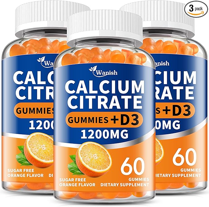 (3 Pack)Calcium Citrate 1200mg with Vitamin D3 Gummies for women &amp MenCalcium Citrate Supplement for Bone &amp Teeth SupportHigh Absorption-Easy to Digest Sugar FreeVeganOrange Flavor90 Day
