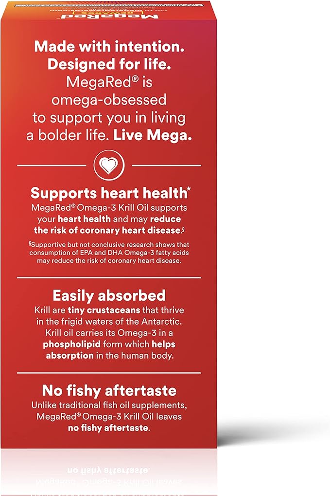 MegaRed Omega-3 Krill Oil 500mg Extra Strength softgels (40 Count in a Box) - Krill Oil No Fishy Aftertaste