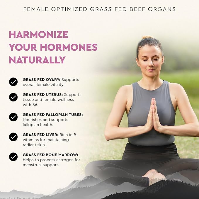 Beef Organ Supplement for Women – Supports Hormone Balance Energy &amp Wellness – Grass Fed Pasture Raised Superfood – Liver Heart Kidney Bone Marrow – Collagen CoQ10 B12 – Female Support Blen