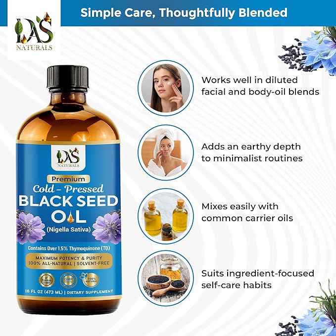 Black Seed Oil 16oz Premium Cold-Pressed Black Cumin Seed Oil | Nigella Sativa High Thymoquinone Omega 3 6 9 | 100% Pure Unrefined Liquid Non-GMO Vegan