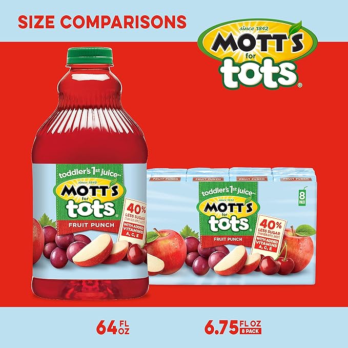 Mott's Motts for Tots Fruit Punch Immunity Support 64-Ounce Bottles (Pack of 8)
