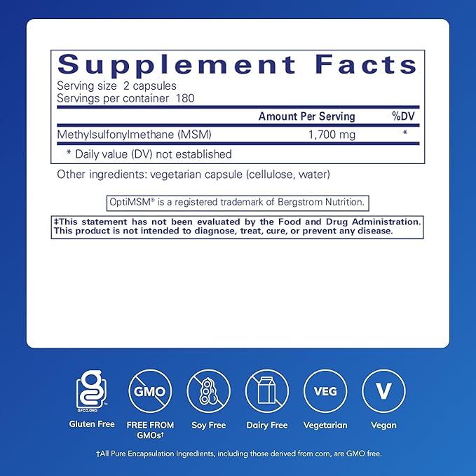 Pure Encapsulations MSM Capsules | Sulfur Supplement to Support Joints Immune System Connective Tissue and Respiratory Health* | 360 Capsules