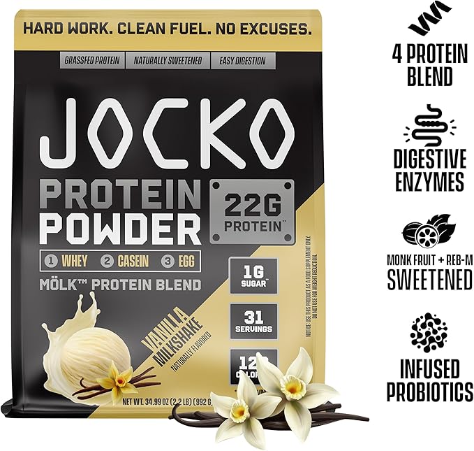 Jocko Fuel Bundle - Vanilla Mölk Protein Powder + Creatine Monohydrate Powder for Men &amp Women - Bundle for Atheltic Performance Recovery &amp Muscle Growth