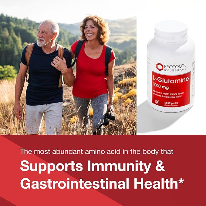 PROTOCOL FOR LIFE BALANCE L-Glutamine 1000mg - Amino Acid - Muscle Tissue Gut Health Immune Health - 120 Veg Caps