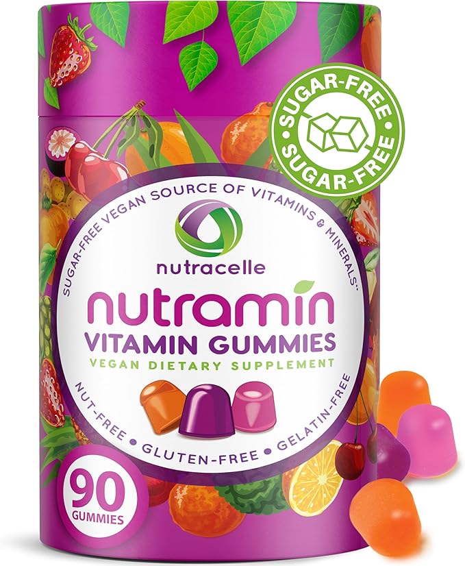 NUTRAMIN Daily Vegan Keto Multivitamin Gummies Non-GMO Natural Vitamin C D + Zinc for Immunity Plant-Based Sugar-Free Nut-Free Gluten-Free Biotin Vitamin A B B6 B12 &amp More 45 Days (90 Co