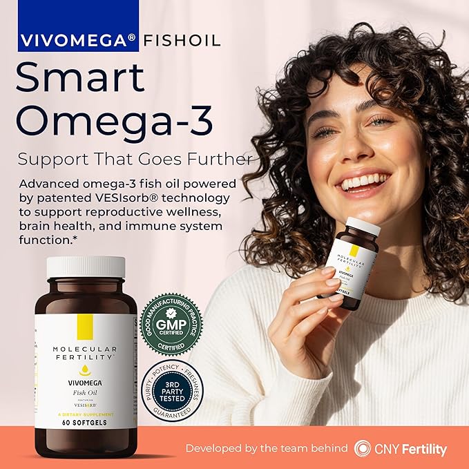 VIVOMEGA Fish Oil with VESIsorb® - Fertility Supplement for Women &amp Men - Doctor Formulated EPA DHA Omega 3 Fatty Acids Vitamin D3 K2 for Reproductive Wellness - 60 Softgels