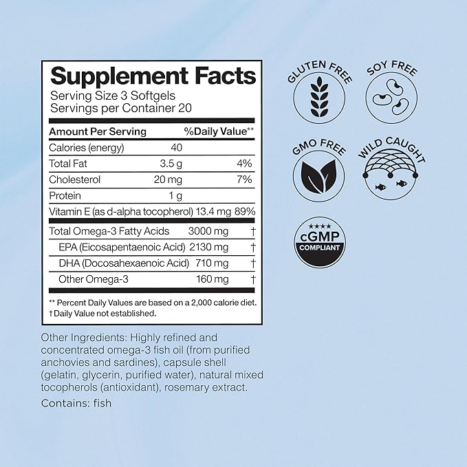 Omax3 Pro-Strength Ultra-Pure Omega-3 Fish Oil - 3000 mg - Maximum Professional Joint &amp Muscle Support - EPA DHA - NSF Certified - 60/per Softgel Blister (Pack of 2)