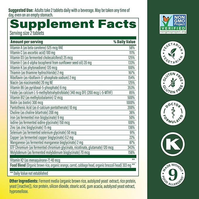 MegaFood Women's 40+ Multivitamin - Multivitamin Supplement for Women with Iron Vitamins C B12 K2 A B6 Choline and more - Non-GMO Gluten-Free - Vegetarian - 60 Tabs (30 Servings)