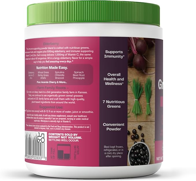Amazing Grass Greens Blend Superfood for Immune Support: Super Greens Powder Smoothie Mix with Organic Spirulina Chlorella Beet Root Powder Digestive Enzymes &amp Probiotics Elderberry 30 Servin