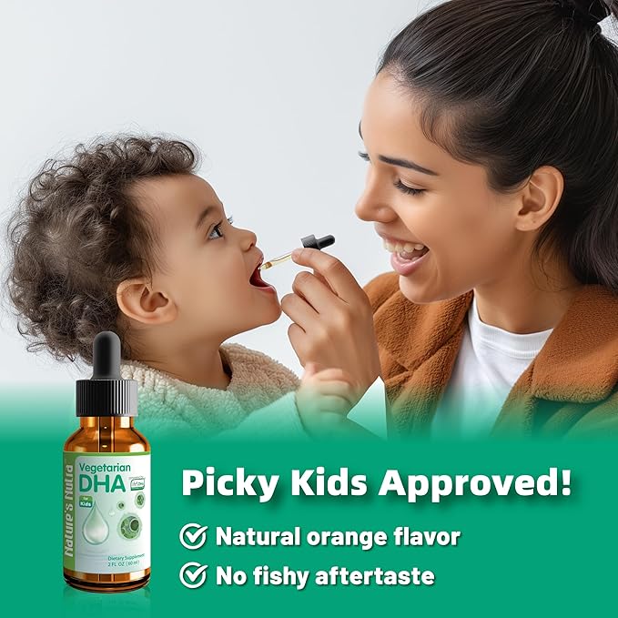 Nature's Nutra Vegetarian DHA Premium Liquid DHA for Baby Infant Kids and Children Non-GMO DHA 100 mg Pure Plant Source 2 Fl Oz (60ml)