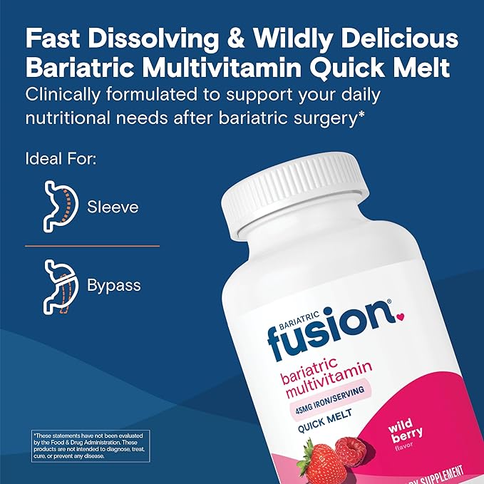 Bariatric Fusion Bariatric Multivitamin with Iron Quick Melt | Sugar Free Vitamins for Gastric Sleeve and Gastric Bypass | Wild Berry Flavor | 60 Fast Dissolving Tablets