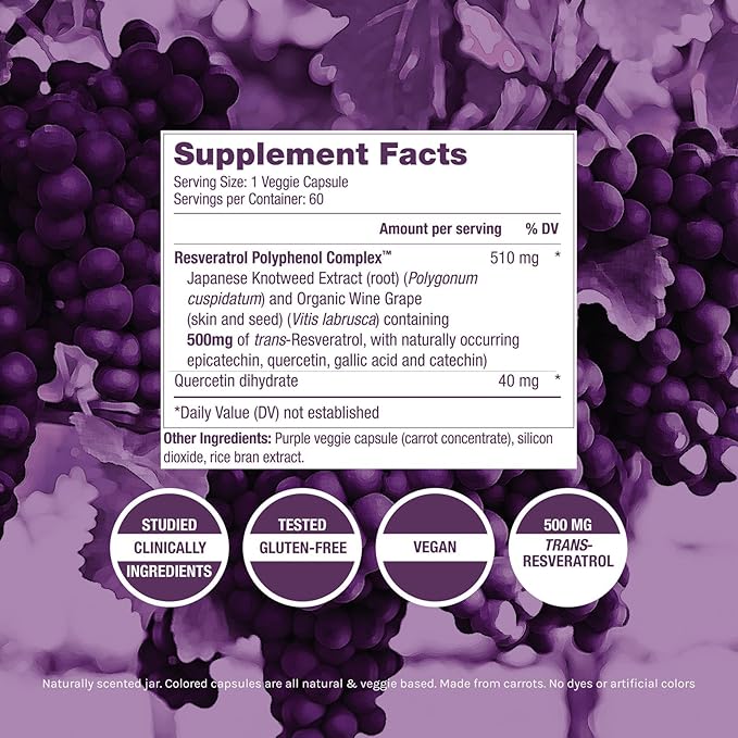 ResVitále Resveratrol 500 mg - Resveratrol Supplement for Men and Women - 60 Veggie Capsules