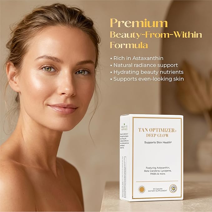 Tan Optimizer Deep Glow – Beauty-from-Within Skin Supplement with Astaxanthin Beta-Carotene &amp Antioxidants – 30 Capsules