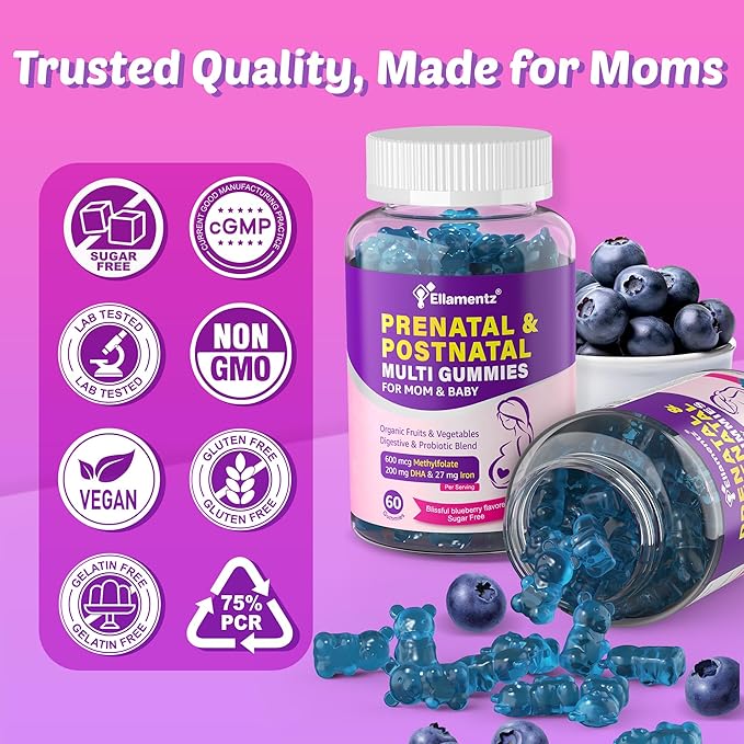 Prenatal Vitamins for Women with Methylfolate Vegan Omega-3 DHA Organic Food Blend Probiotics Iron Vitamin D3 B6 B12 Choline Sugar Free Multivitamin for Women During &amp Post Pregnancy 120 C