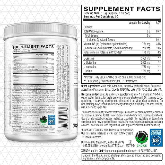 Xtend Original BCAA Powder 7g BCAAs and 2.5g L-Glutamine for Muscle Recovery Hydration and Lean Muscle Sugar Free Intra and Post Workout Drink with Electrolytes Knockout Fruit Punch 30 Servings