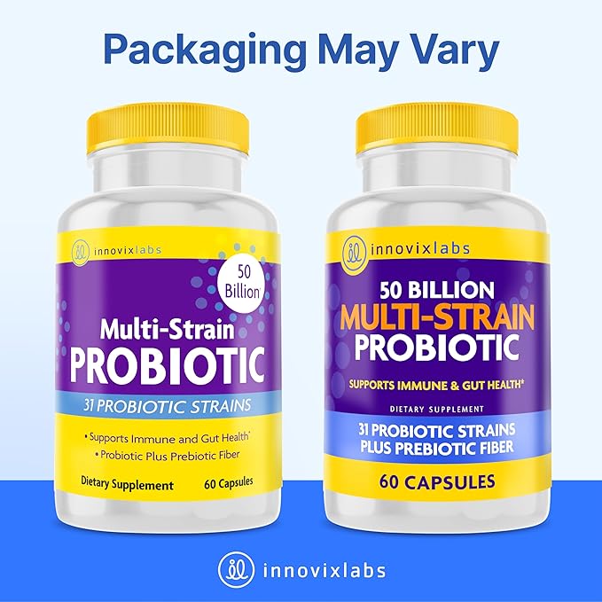 InnovixLabs Multi Strain Probiotics for Women &amp Men - Probiotic Supplement - 50 Billion CFU - Gut Health Immune Support Digestion Lactobacillus Acidophilus Prebiotics and Probiotics 60 Capsul