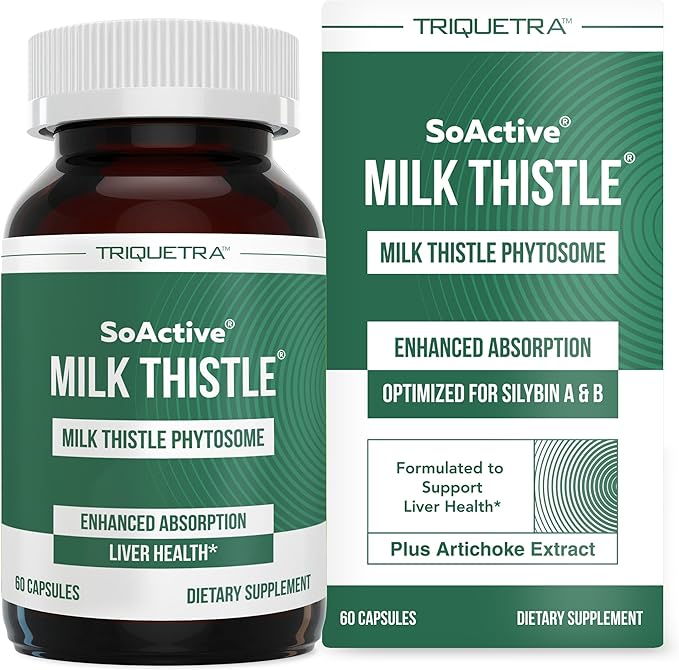SoActive® Milk Thistle: 10X More Effective Milk Thistle Phytosome Optimized for Essential Bioactive Silybin A &amp B Plus Bilear® Artichoke Extract &amp Bile Enhancer - Liver Support | 60 Servings