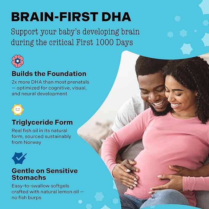Best Nest Wellness Mama Bird - Pre+Postnatal DHA (30 Servings) Omega 3 Fish Oil 500mg DHA - Lemon-Infused Softgels - Mom &amp Baby Brain Health - Post+Prenatal Vitamins for Women - Gluten Free Non G