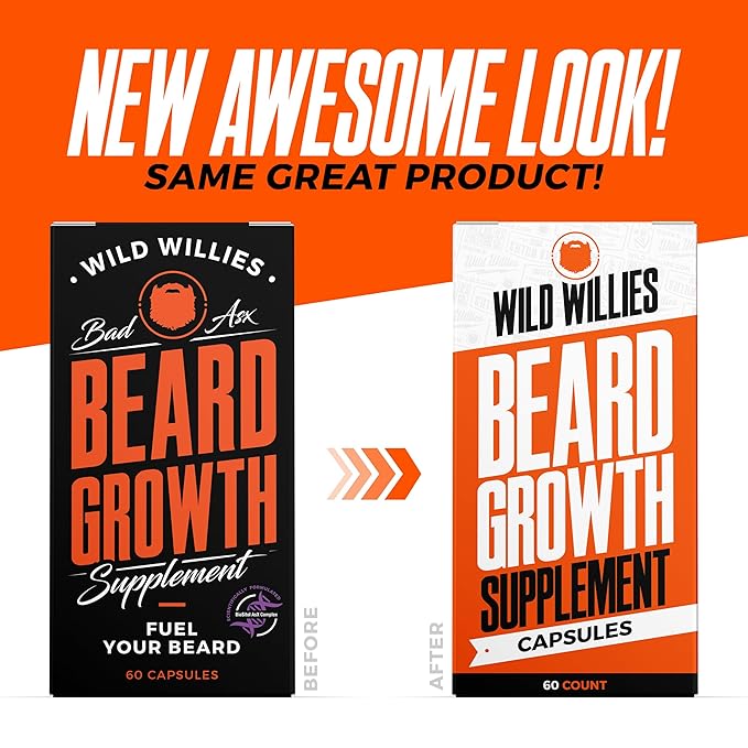 Wild Willies Beard Growth Kit - Capsules &amp Boost Serum - Natural Growth Oil With Biotin &amp Caffeine - Vitamins for Fuller Thicker Beard - 60 Capsules - For Men