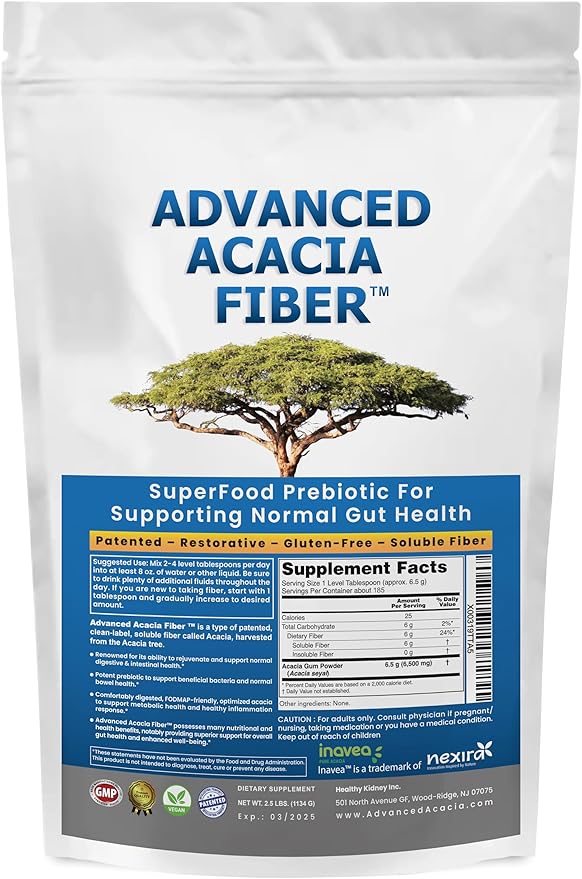 Advanced Acacia Fiber Powder Bundle 2.5 Ibs (40oz) Soluble Fiber Leaky Gut Repair Powder + Organic Use Sodium Bicarbonate Alkaline Supplement for Alkalinity 1.5 LB