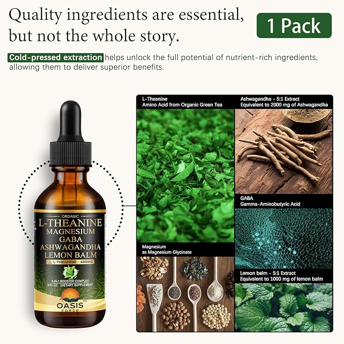 L Theanine 400mg Liquid Drops L-Theanine Supplement for Adults &amp Kids with GABA Magnesium &amp Ashwagandha Natural Sleep Focus &amp Relaxation Support Vegan Alcohol-Free Non-GMO 2 FL OZ