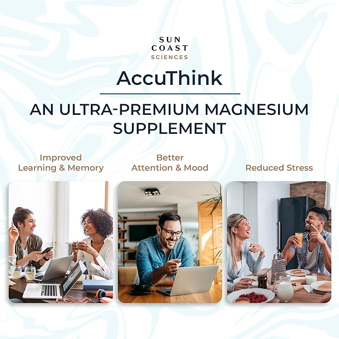 Sun Coast Science Sun Coast Sciences AccuThink - Patented Magnesium Brain - 2.64oz Memory Supplement Brain Health Sleep Mood Boost - Cognitive Support Supplement Magnesium Threonate Vitamin C