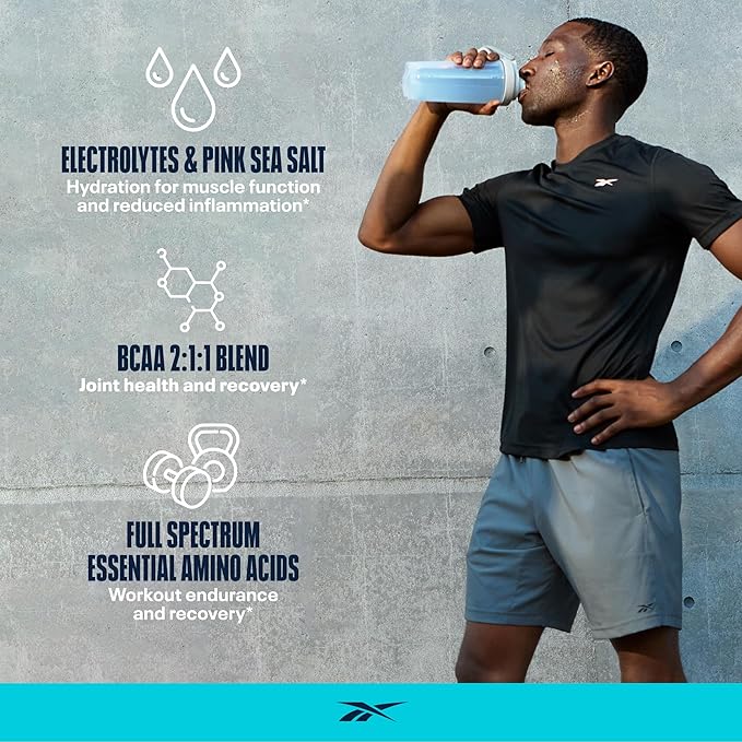 Reebok REEcover Amino Acids + Electrolytes Bundle | 8g EAAs 5g BCAAs Hydration Matrix | Post-Workout Support | 30 Servings | Rocket Moon Pop + Strawberry Lemonade