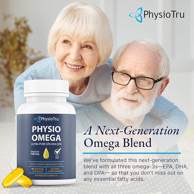 Physio Omega 2400mg Fish Oil with Omega 3 Fatty Acid Supplement - Vascular &amp Cognitive Supplements for Adults - Non-GMO Burpless Light Citrus Flavor Sustainably Sourced - 1 Pack 60 Softgels