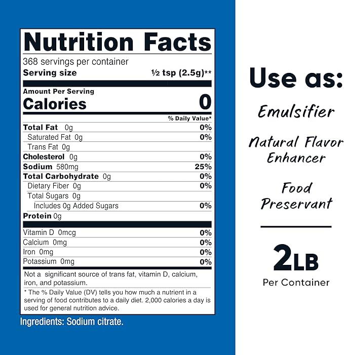 Nutricost Sodium Citrate Powder 2LB (32.4oz) - Food Grade Non-GMO - Emulsifier Natural Flavor Enhancer Food Preservant