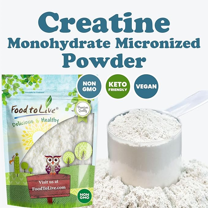 Food to Live Creatine Monohydrate Micronized Powder 5 Pounds – Micronized Unflavored Muscle Growth and Recovery Keto Vegan Non-GMO Bulk