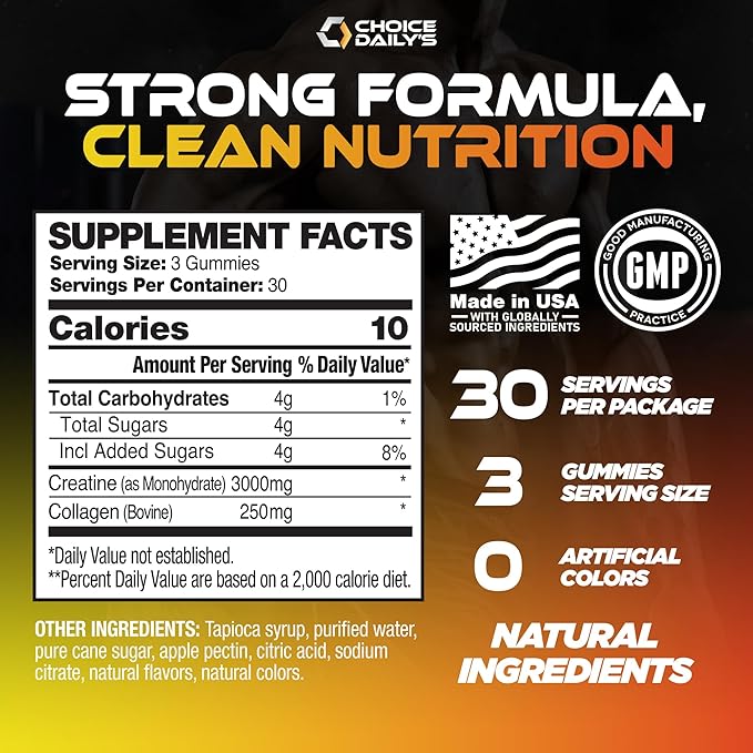 Creatine Gummies - 90 Vegan Friendly Chews - USA Made - Boosts Recovery - Builds Muscle - Enhanced Cognitive Benefits (Large Strawberry Lemonade)