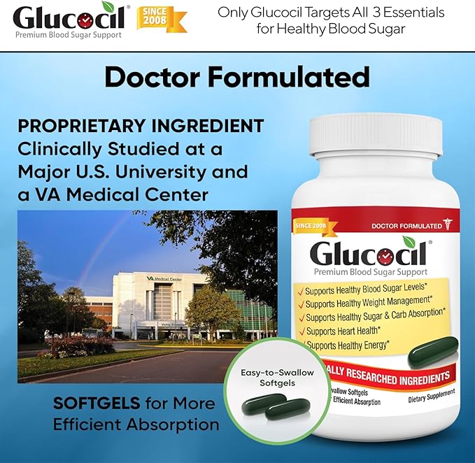 Glucocil – Softgels - Premium Blood Sugar Support - Over 2 Million Bottles Sold - Supports All 3 Blood Sugar Essentials - Since 2008 with Berberine Proprietary Mulberry Leaf and More 2-Pack
