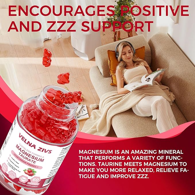 Magnesium Taurate Gummies 1800mg Magnesium Taurate Supplement High Absorption&amp chewable for Kid and Adults Muscle and Heart Health Support Vegan Gluten Free 60 Counts