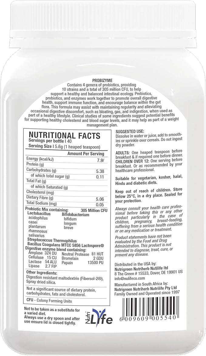 Probizyme Superfibre Probiotic Supplement 305 Million CFU Enzyme Active Pre and Probiotic Blend 225g Powder