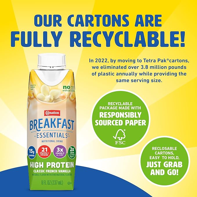 Carnation Breakfast Essentials High Protein Ready-to-Drink Classic French Vanilla 8 FL OZ Carton (Pack of 24)