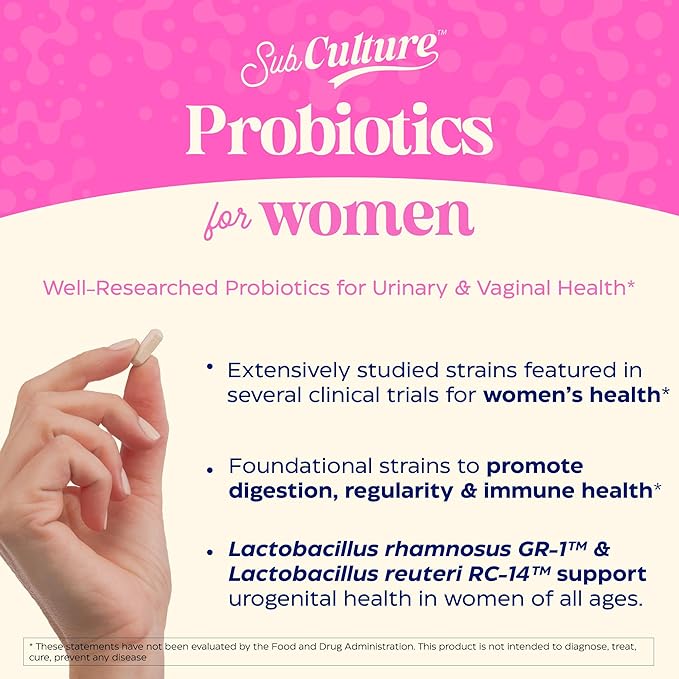 Enzymedica SubCulture Probiotic Supplement for Women - Women's Probiotic for Vaginal &amp Urinary Health Support 50 Billion CFU Supports Immune &amp Gut Health Microbiome Balance Vegetarian - 30