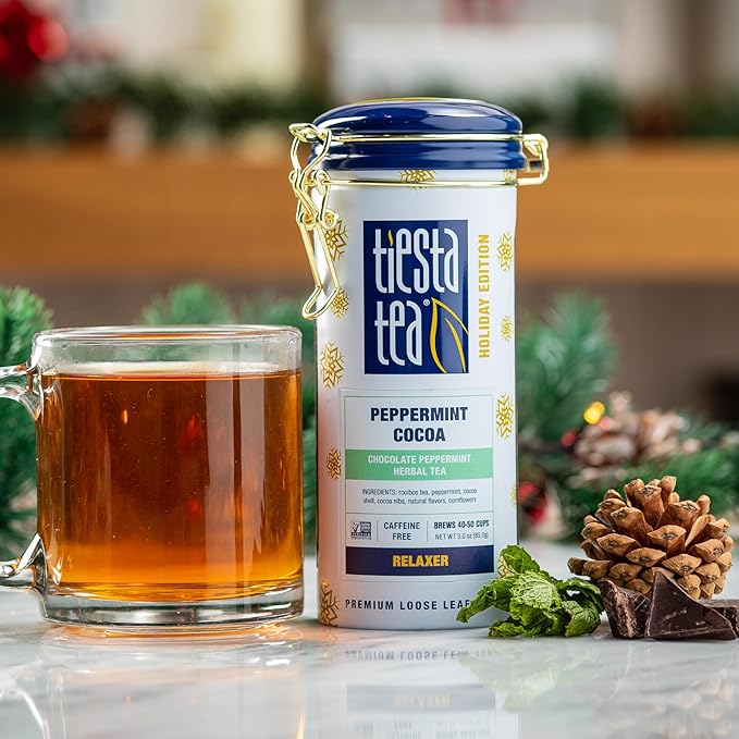 Tiesta Tea - Holiday Loose Leaf Tea Gift Set High to Non-Caffeinated Holiday Blends 3 Tins of Hot &amp Iced Brews Variety Pack Fireside Spice Peppermint Cocoa &amp Cocoa Mocha