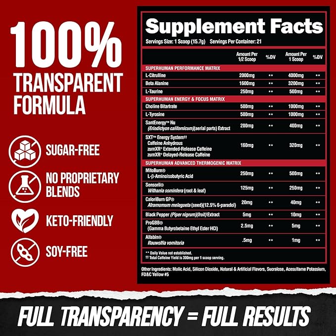 ALPHA LION Superhuman Burn – 2 in 1 Metabolism Booster Pre Workout and Thermogenic Fat Burner for Men – Appetite Suppressant and Weight Loss Supplement (21 Servings Sweet Black Cherry Flavor)