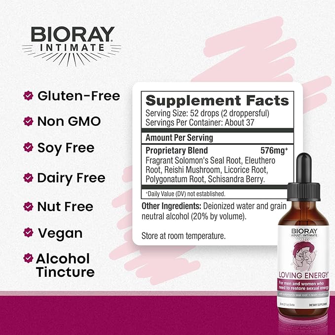 BIORAY Intimate Loving Energy - 2 fl oz - With Medicinal Mushrooms - Non-GMO Vegan Gluten Free