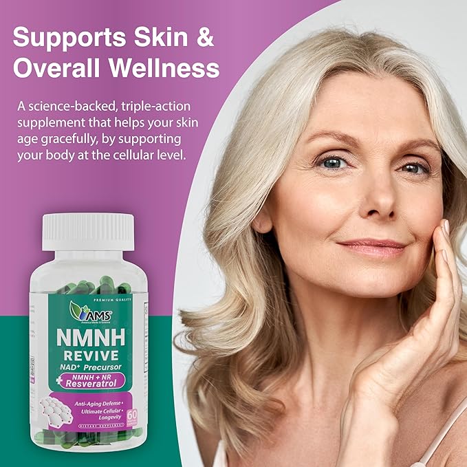 America Medic &amp Science NMNH Revive – Dual NAD+ Precursor Supplement for Longevity Healthy Aging Energy Metabolic Function Skin &amp Cellular Health – 60 Capsules for Daily Vitality