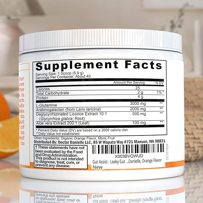 Leaky Gut Support Powder | L-Glutamine Gut Lining Formula | Gut Assist by Dr. Danielle Orange Flavor