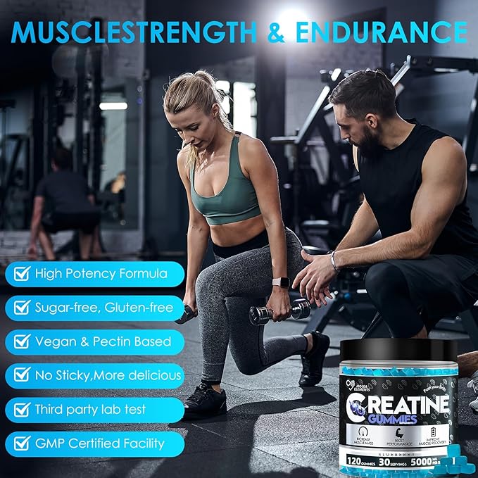 Creatine Monohydrate Gummies 5g for Men &amp Women 120 Count Watermelon Chewables Creatine Monohydrate for Muscle Strength Muscle Builder Energy Boost Pre-Workout Supplement