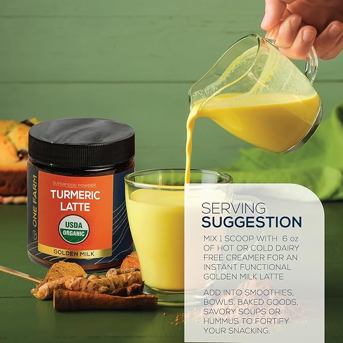 Turmeric Latte Powder - USDA Organic &gt5% Curcuminoid Turmeric Lions Mane Ashwagandha Ginger Cinnamon in a Resealable Glass Jar 45 Servings - Perfect for Making Golden Milk