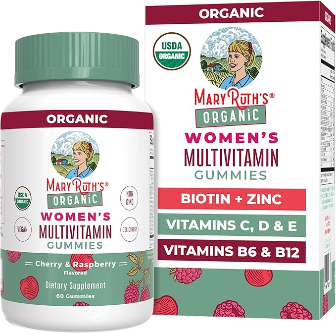 MARYRUTH'S Multivitamin Gummies for Women Ages 14+ | Immune Support | Hair &amp Skin Health | Reproductive Health | Vitamin A C D E B6 B12 Biotin Zinc Iodine | Organic | Vegan | Non-GMO | 60 Count