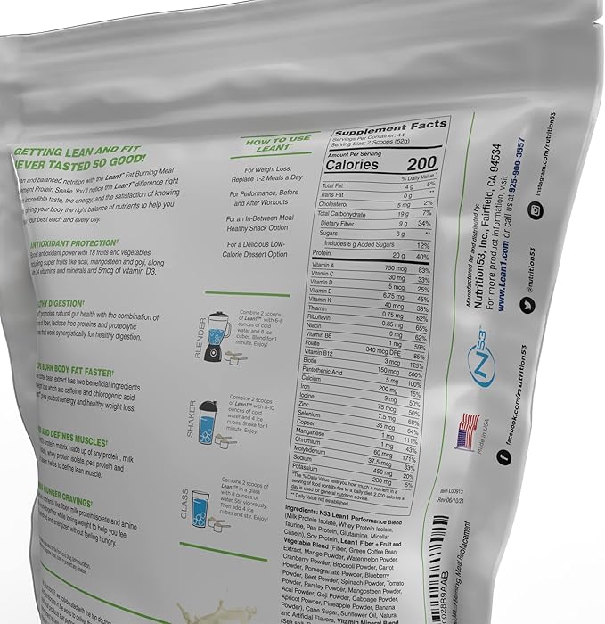 Lean1 Vanilla Meal Replacement Protein Shake 44 Servings in a 5lb Bag