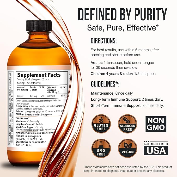 Sovereign Copper Pro-Strength Bio-Active Copper Hydrosol - Bioavailable Liquid Supplement for Adults &amp Kids w/Silver Hydrosol for Hair Skin &amp Nails 30ppm - 8 fl oz (237mL)